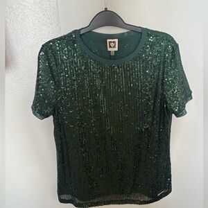 Anne Klein Dark Green Sequin Short Sleeve Top